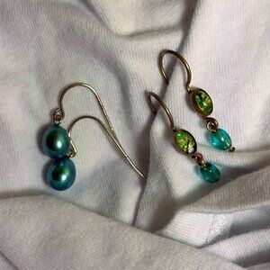 Vintage (2 Pairs) minimalist blue-green dangle earrings ~1in long
